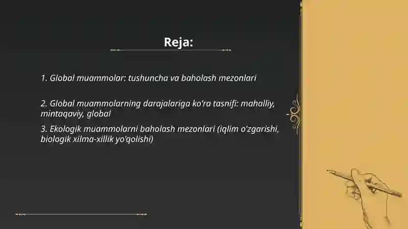 Global muammolarning mezonlari va darajalari 2