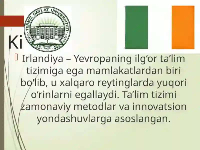 Irlandiyadagi ta’lim jarayoni 2