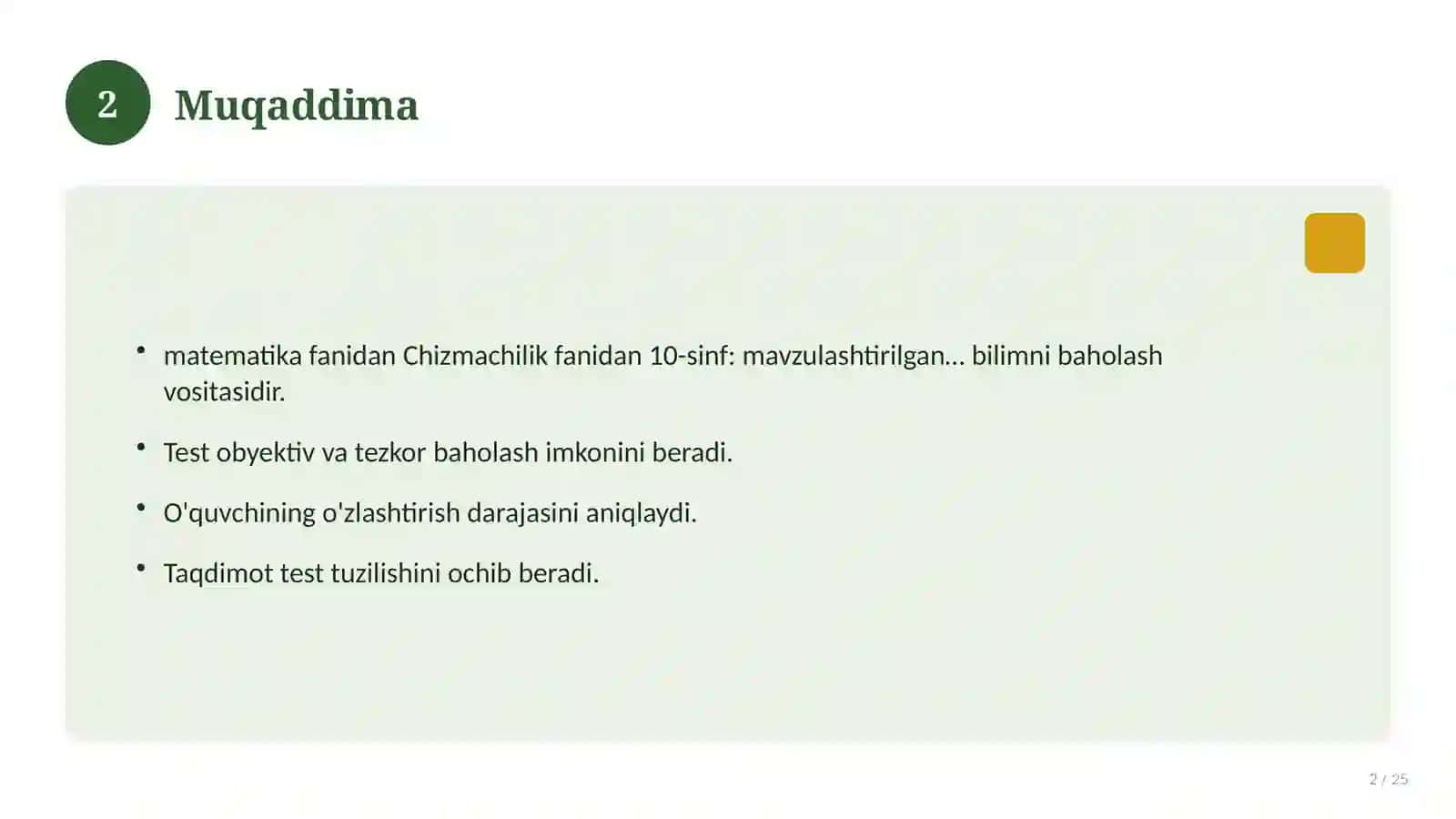 Chizmachilik fanidan 10-sinf: mavzulashtirilgan nazorat ishi va tahlil 2