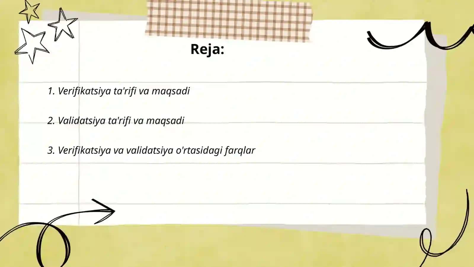 Verifikatsiya va Validatsiya tushunchalari 2