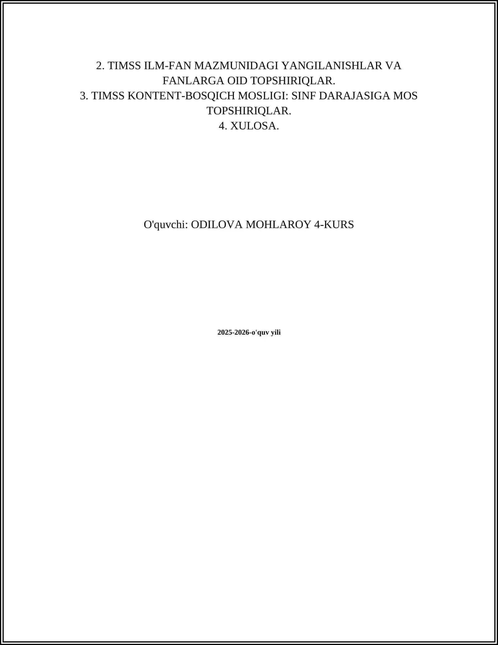 TIMSS Xalqaro Baholash Dasturi 2