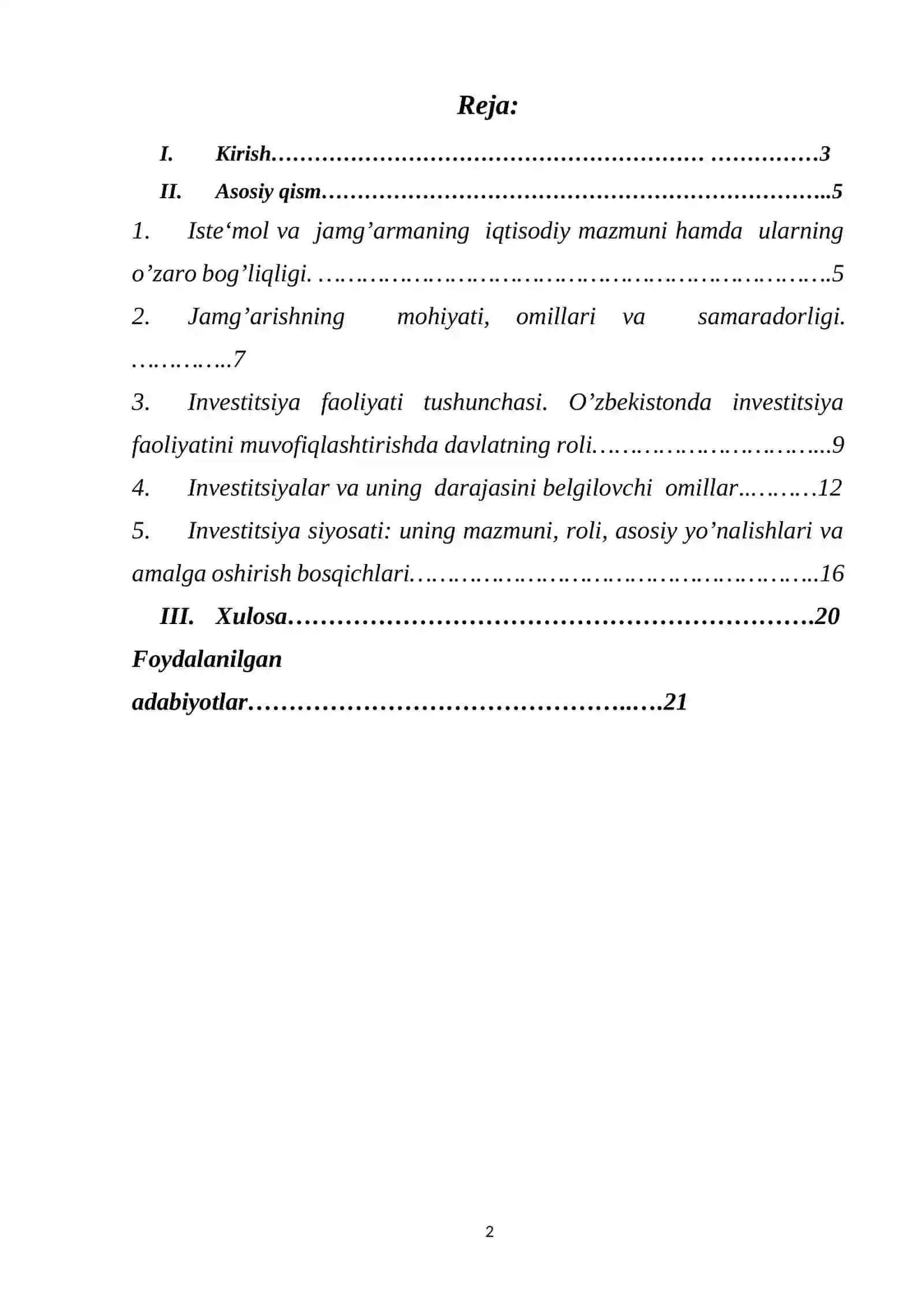 Iste’mol, jamg’arma va investitsiya 2