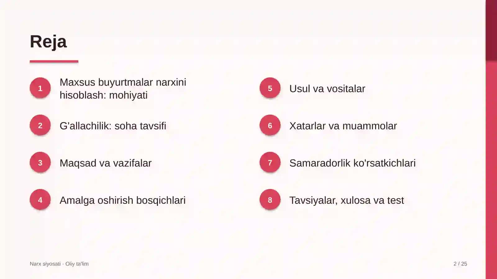 g'allachilikda maxsus buyurtmalar narxini hisoblash 3121 2