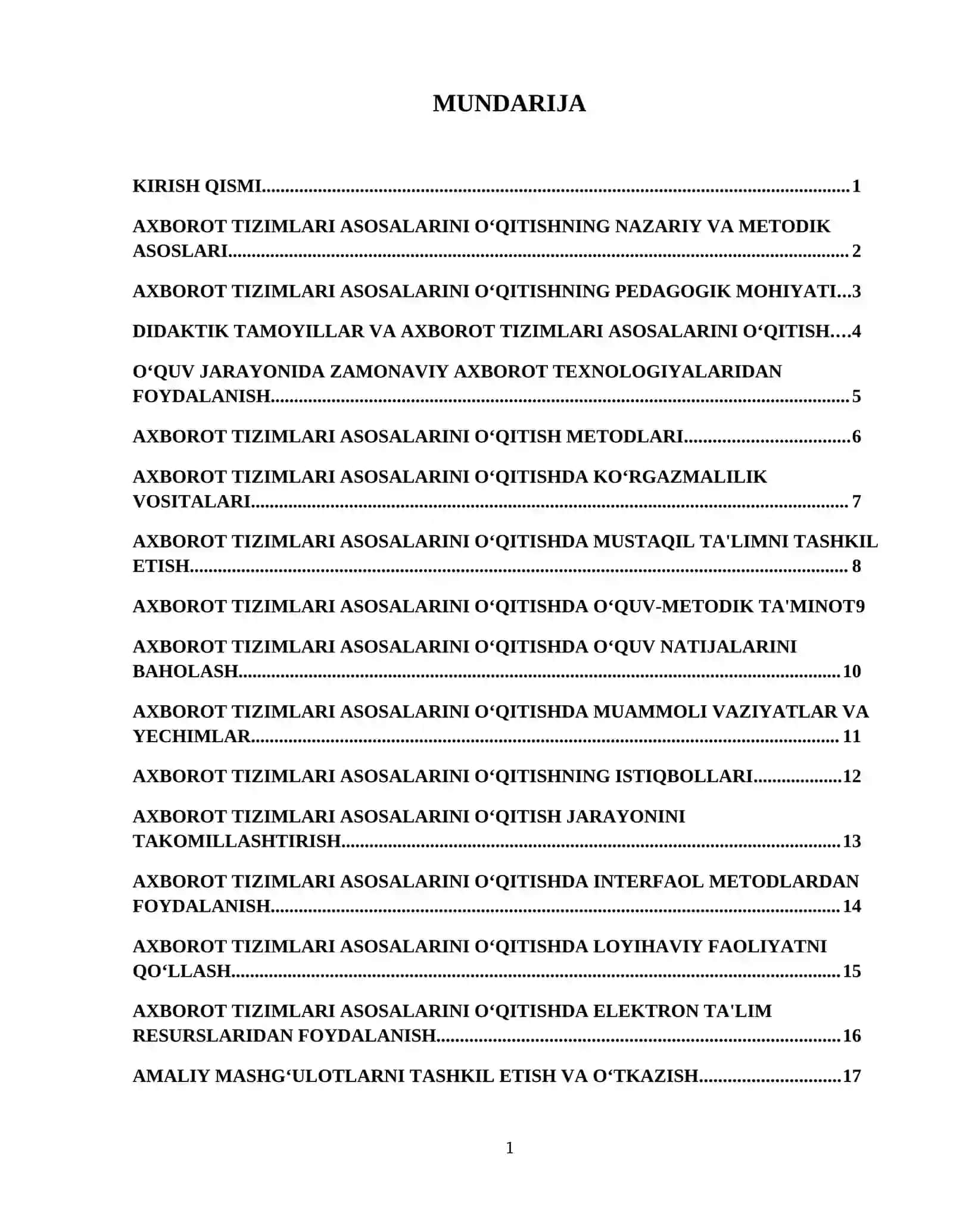 Axborot tizimlari asosalarini o‘qitish metodikasi 2