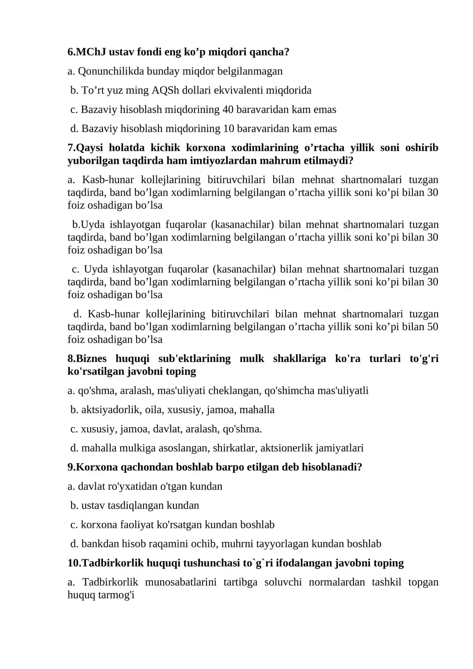 Tadbirkorlik faoliyati belgilari 2