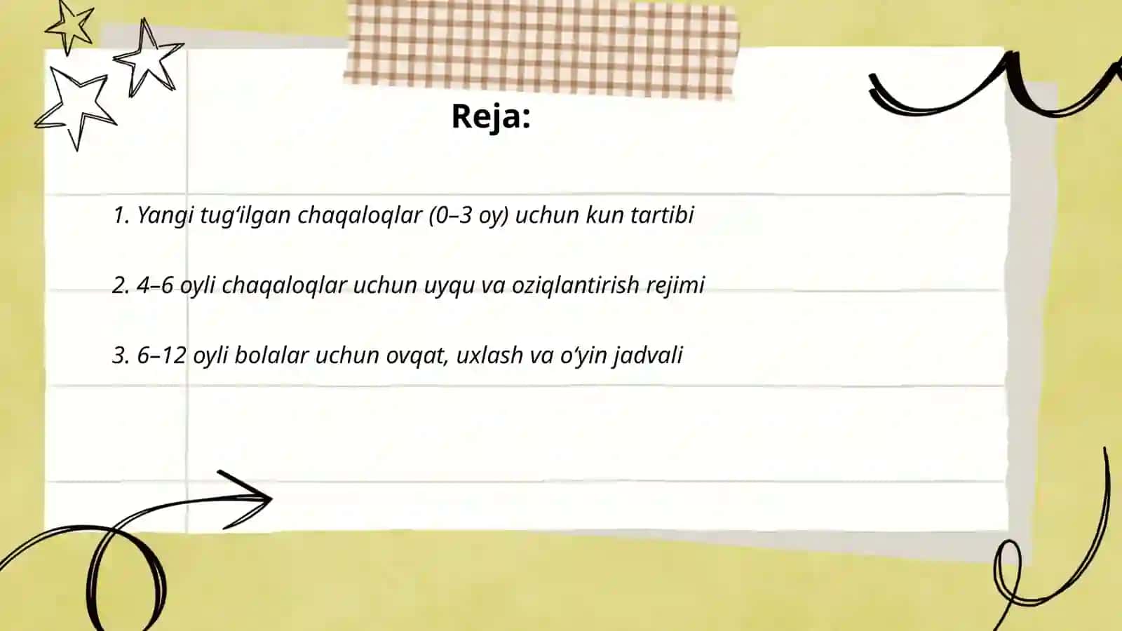 Turli yoshdagi bolalar uchun kun tartibi 2