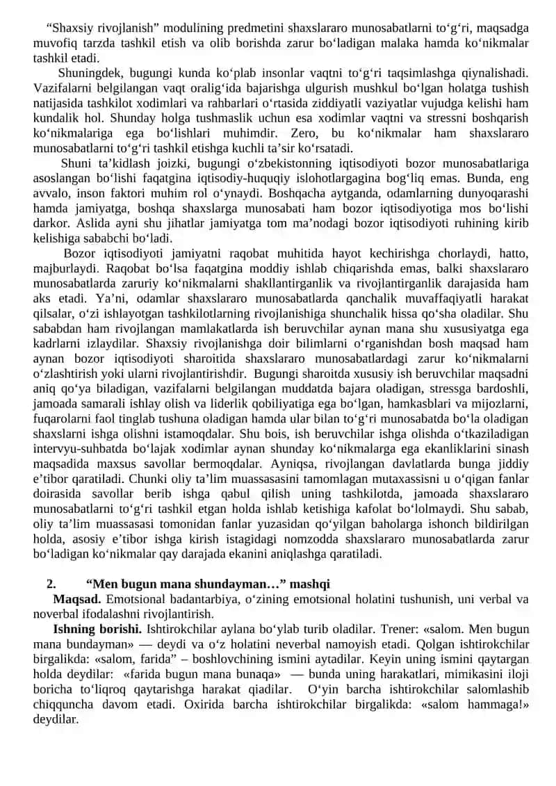 "Soft-skills" ni rivojlantirish trening dasturi 2