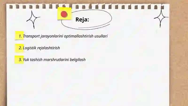 Transport jarayonlarini optimallashtirish usullari 2