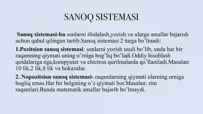 Turli sanoq sistemalarda amallar bajarish 2