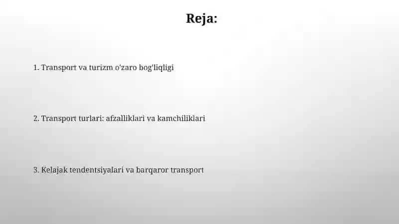 Turizmda tashish xizmatlarining rivojlanishi 2