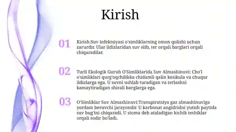 Turli Ekologik Guruh O'Simliklarida Suv Almashinuvi 2