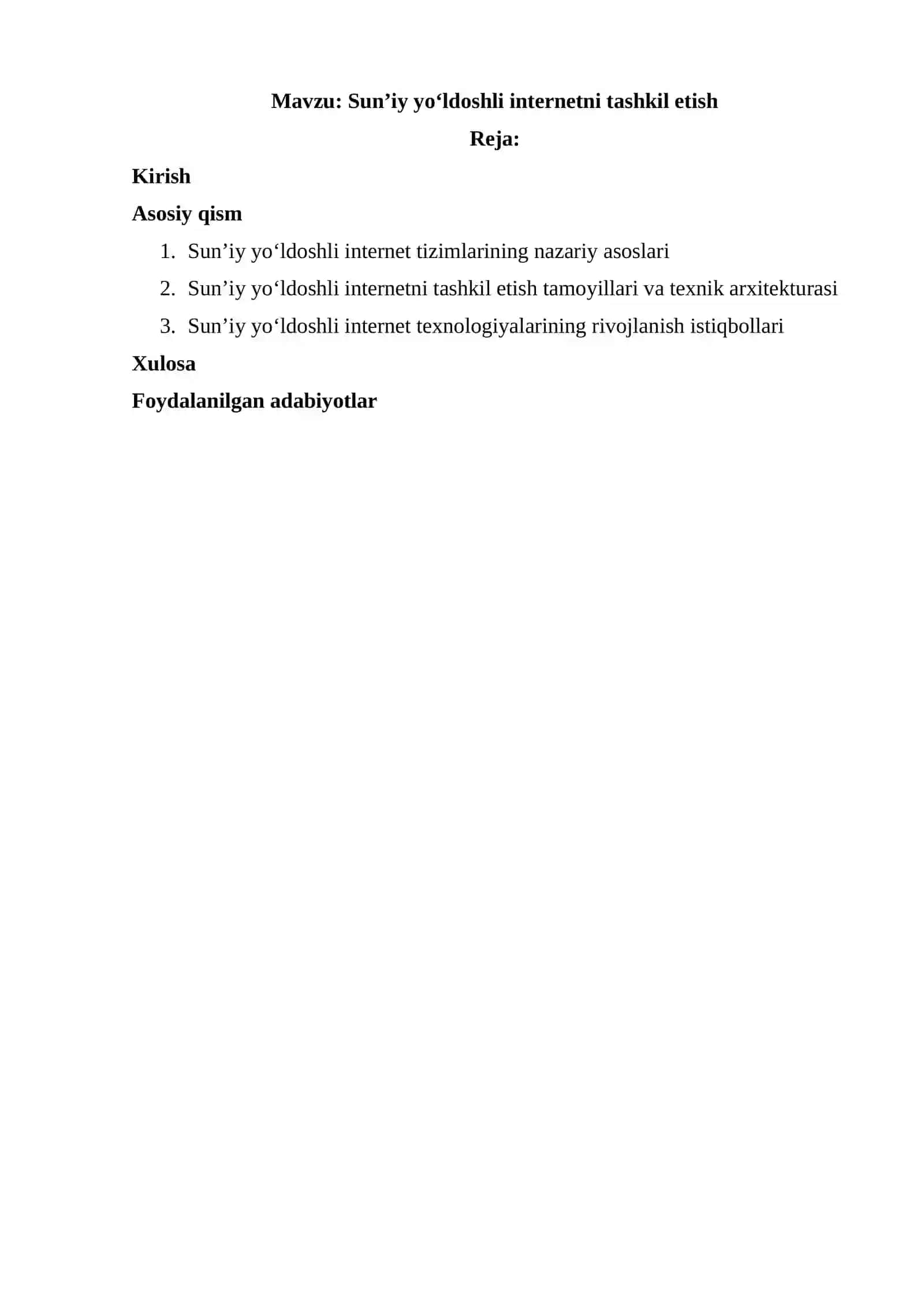 Sunʼiy yoʻldoshli internetni tashkil etish 2