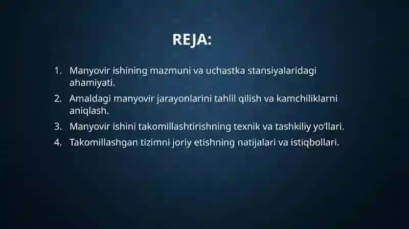 Uchastka stansiyalarida manyovir ishini takomillashtirish 2