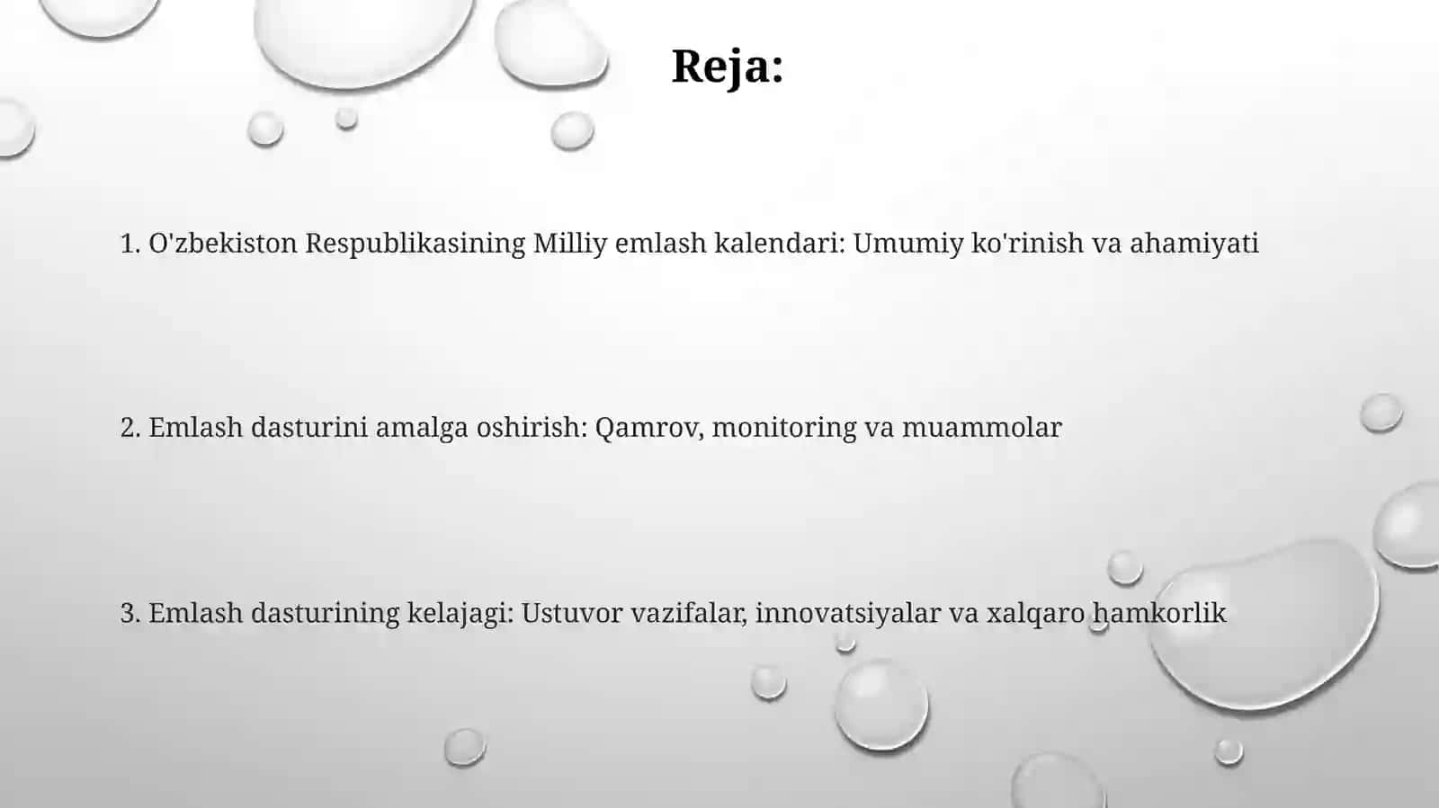 Ozbekiston milliy emlash kalendari va uni otqazilishi 2