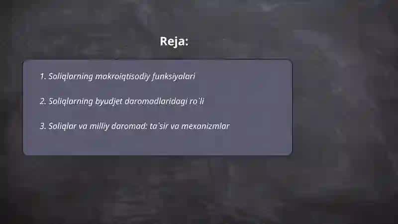 Soliqlarning makroiqtisodiy mohiyati va ro`li 2