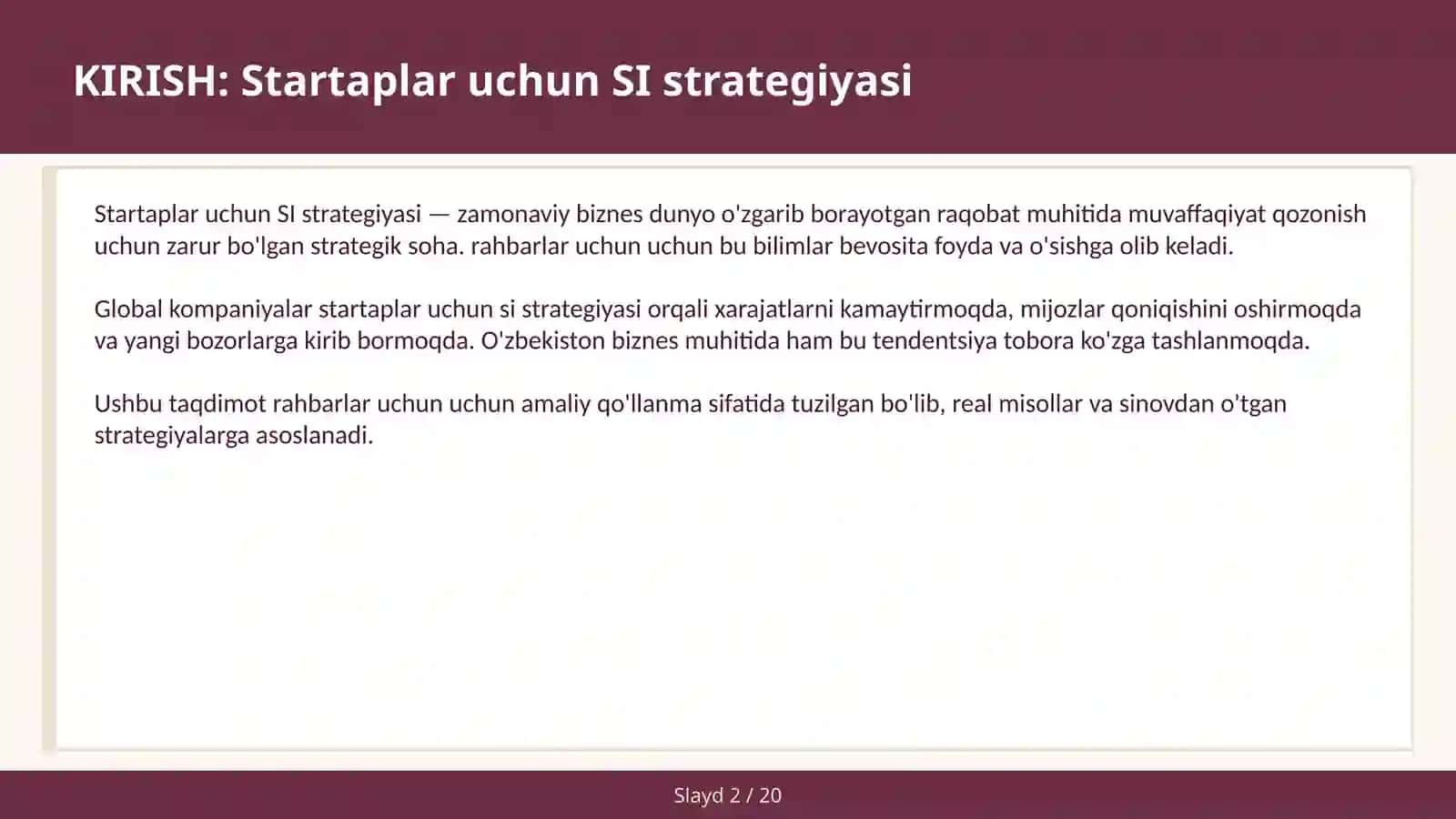 Startaplar uchun SI strategiyasi 2