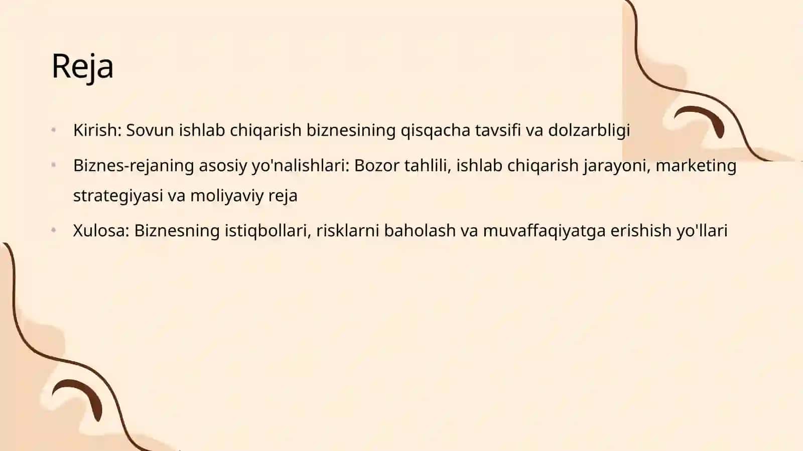 Sovun ichlab chiqarish uchun Biznes-reja 2