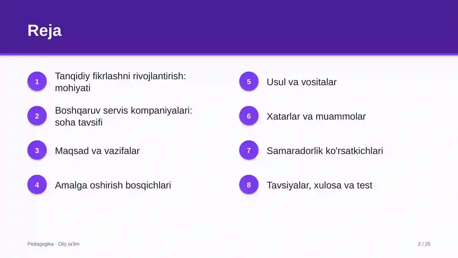 Pedagogika · Oliy Ta'lim 2