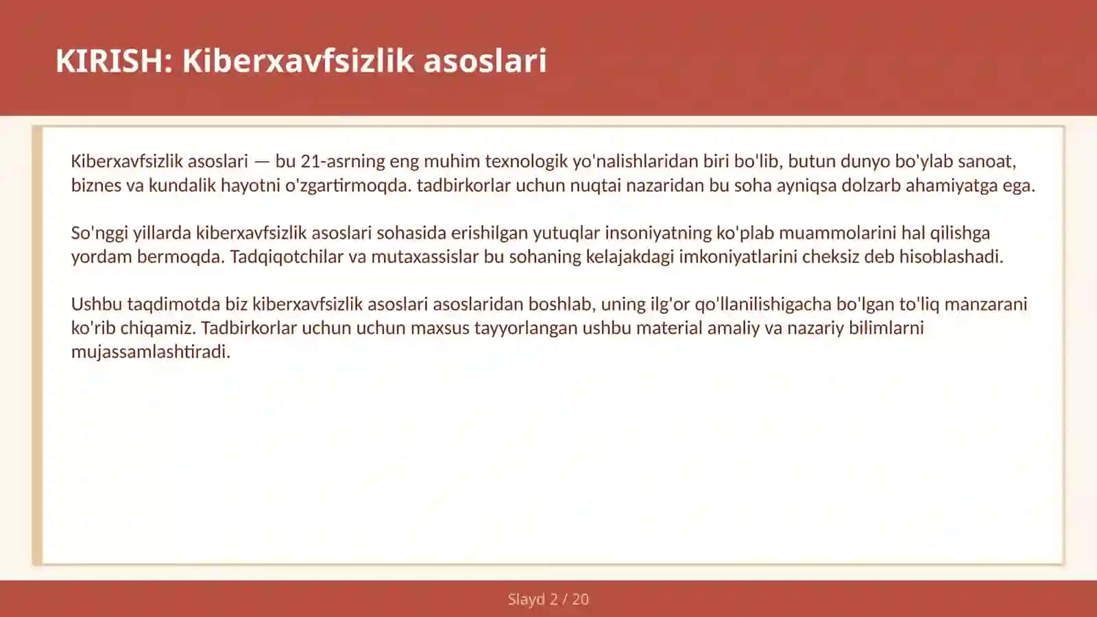 KIBERXAVFSIZLIK ASOSLARI 2