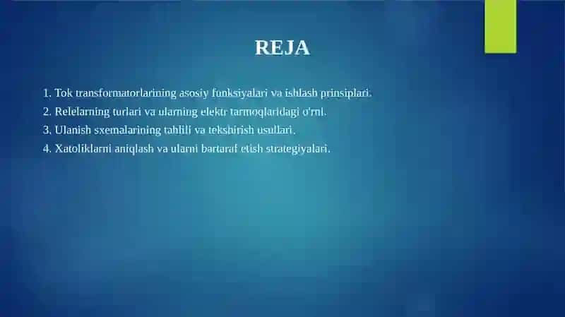 TOK TRANSFORMATORLARI VA RELELARNING ULANISH SXEMALARINI TEKSHIRISH 2