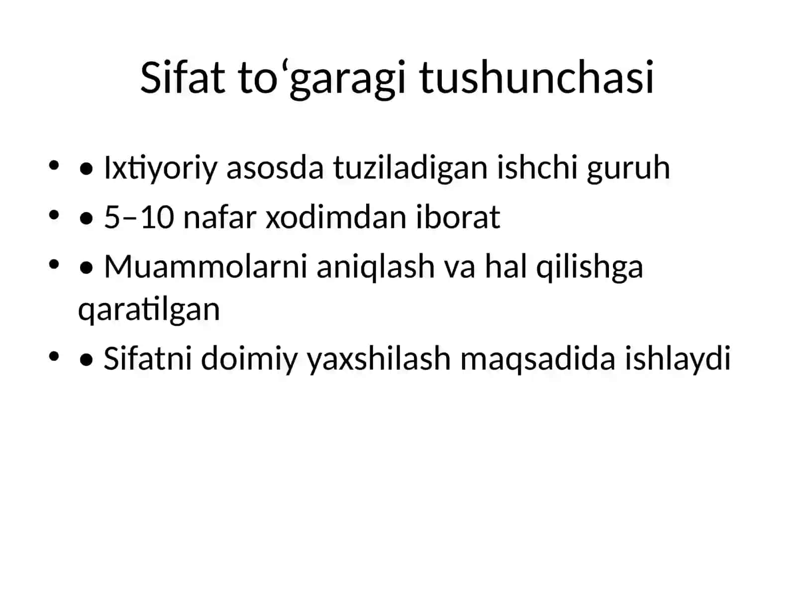 Sifat to‘garaklari ishchi guruhini tashkil etish 2