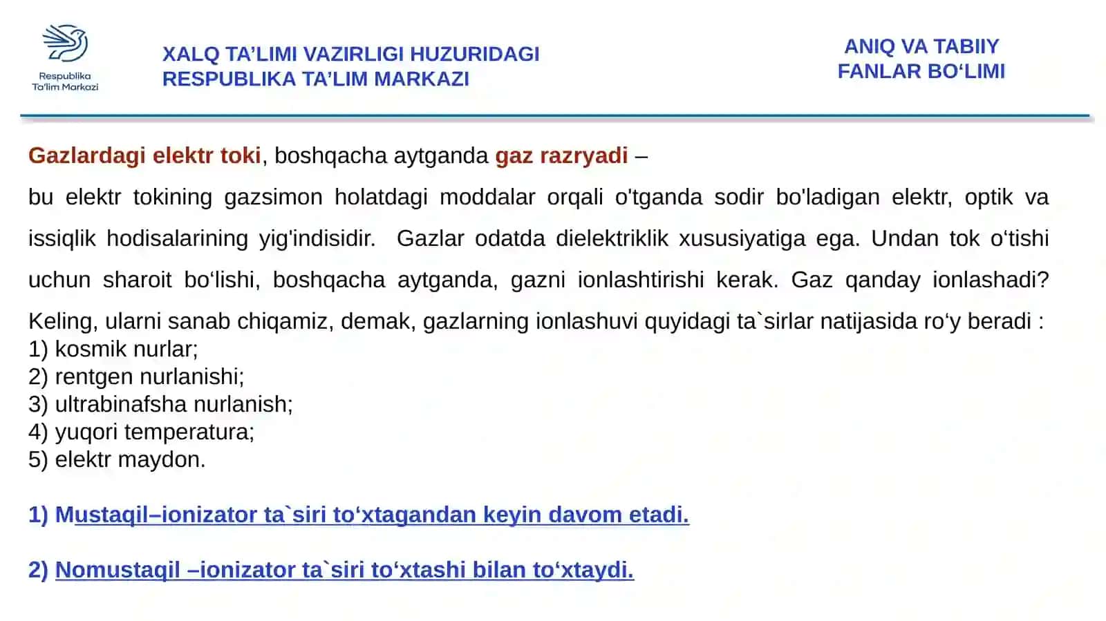 ELEKTR RAZRYADLARNING TURLARI VA ULARDAN FOYDALANISH 2