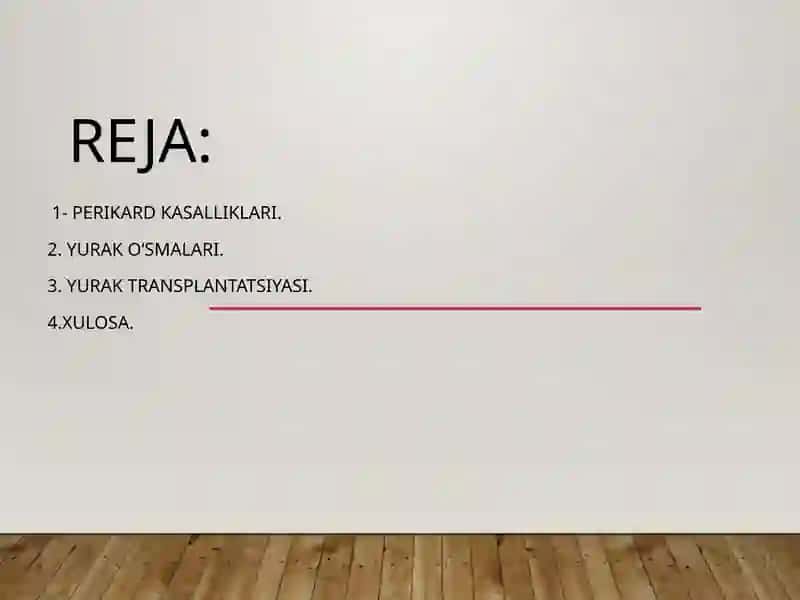 Perikard kasalliklari. Yurak oʻsmalari. Yuak transplantatsiyasi. 2