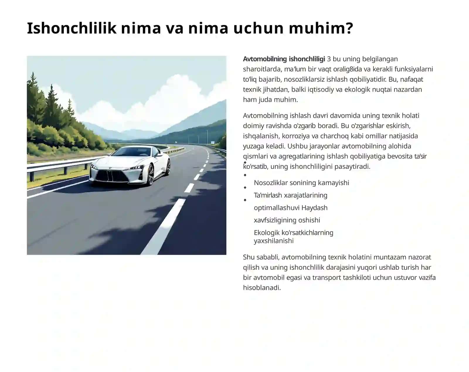 Avtomobilning Texnik Holati va Ishlash Davri 2