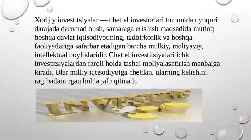 Xorijiy investitsiyasi 2