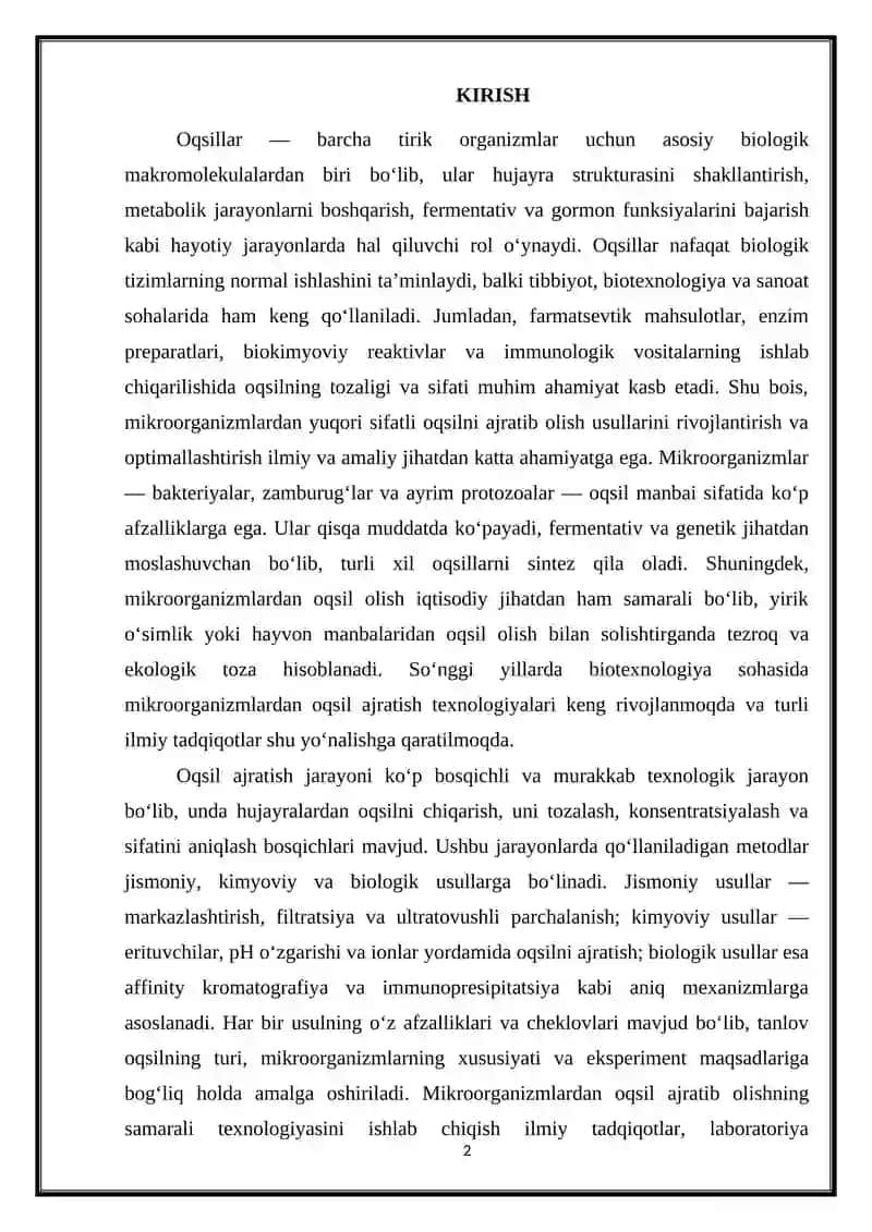 Mikroorganizmlardan oqsil ajratib olish 2