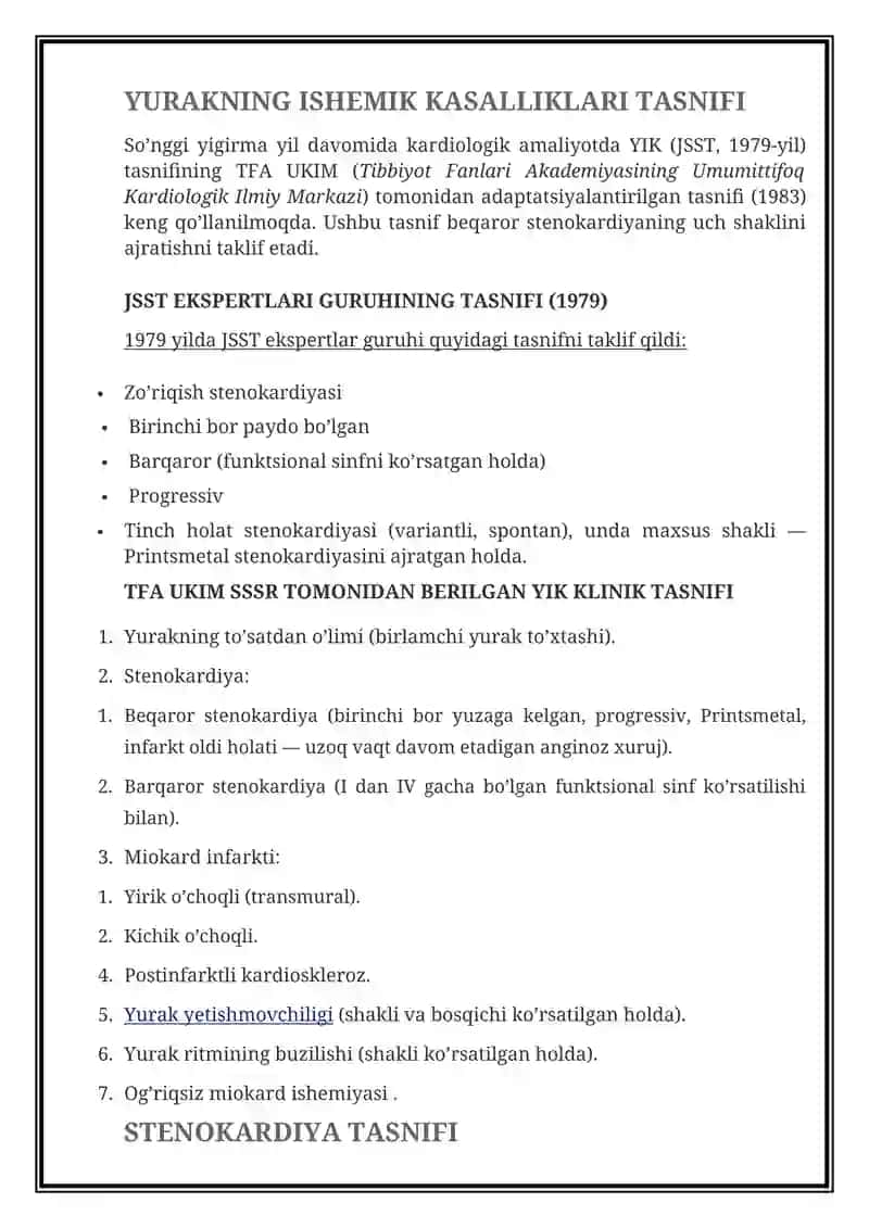 Stenokardiya — Alomatlari, Sabablari, Tasnifi, Tashxislash, Davolash, Oldini Olish 2
