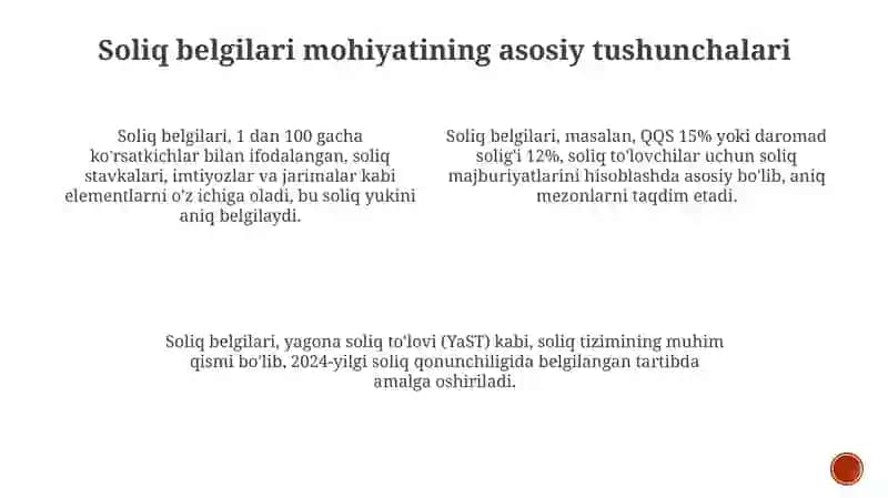 Soliq belgilari mohiyati 2