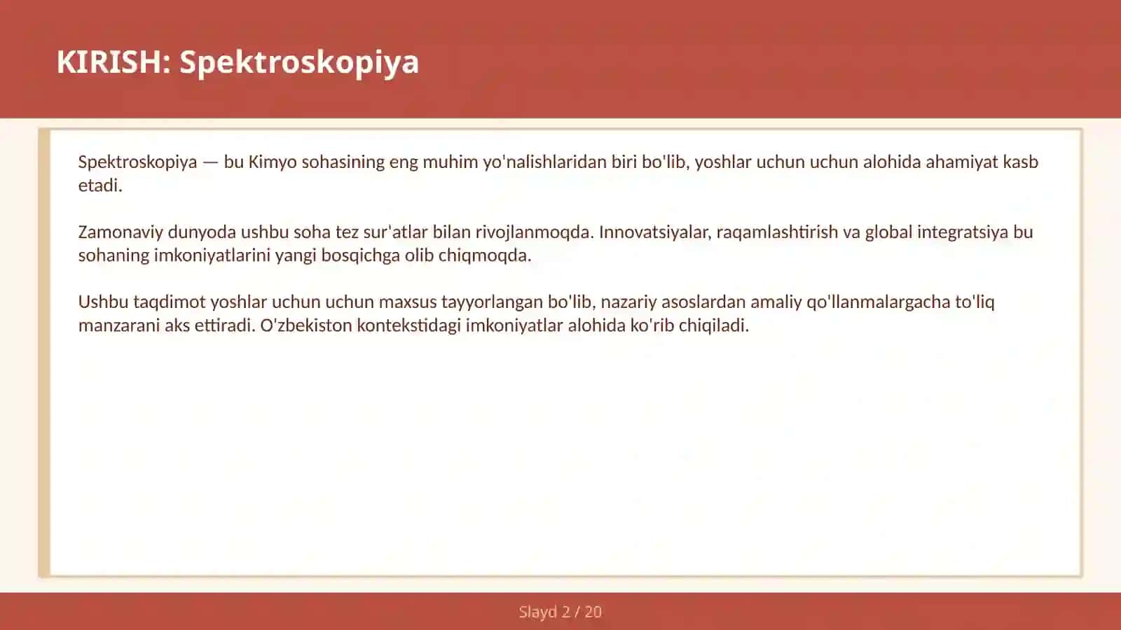 SPEKTROSKOPIYA IR NMR — yoshlar uchun 2