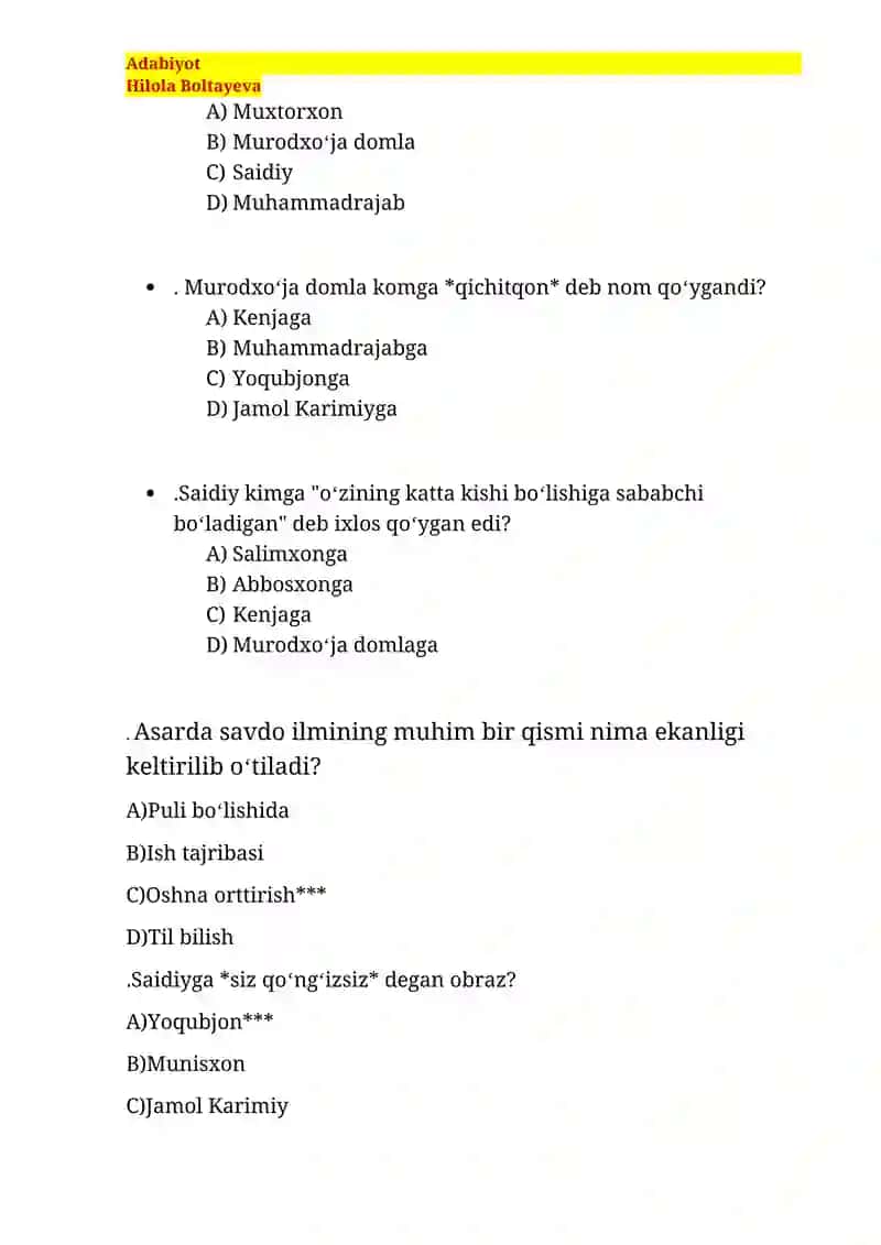 Abdulla Qahhor “Sarob” romani test 2
