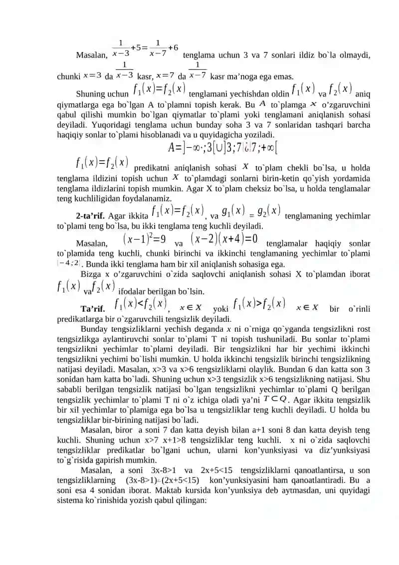 O’zgaruvchili Tenglama va Tengsizliklar 2