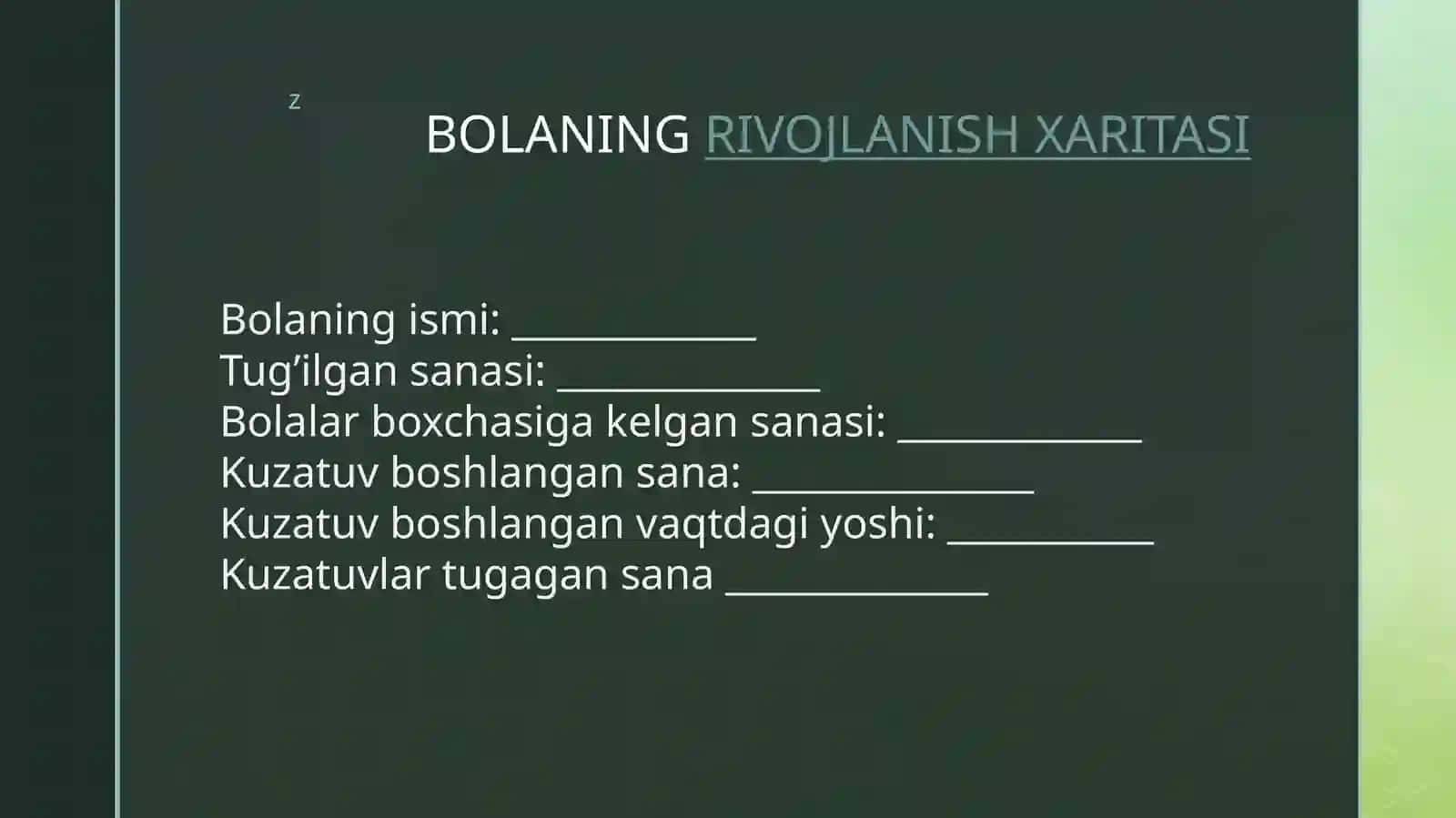 BOLANING RIVOJLANISH XARITASI 2