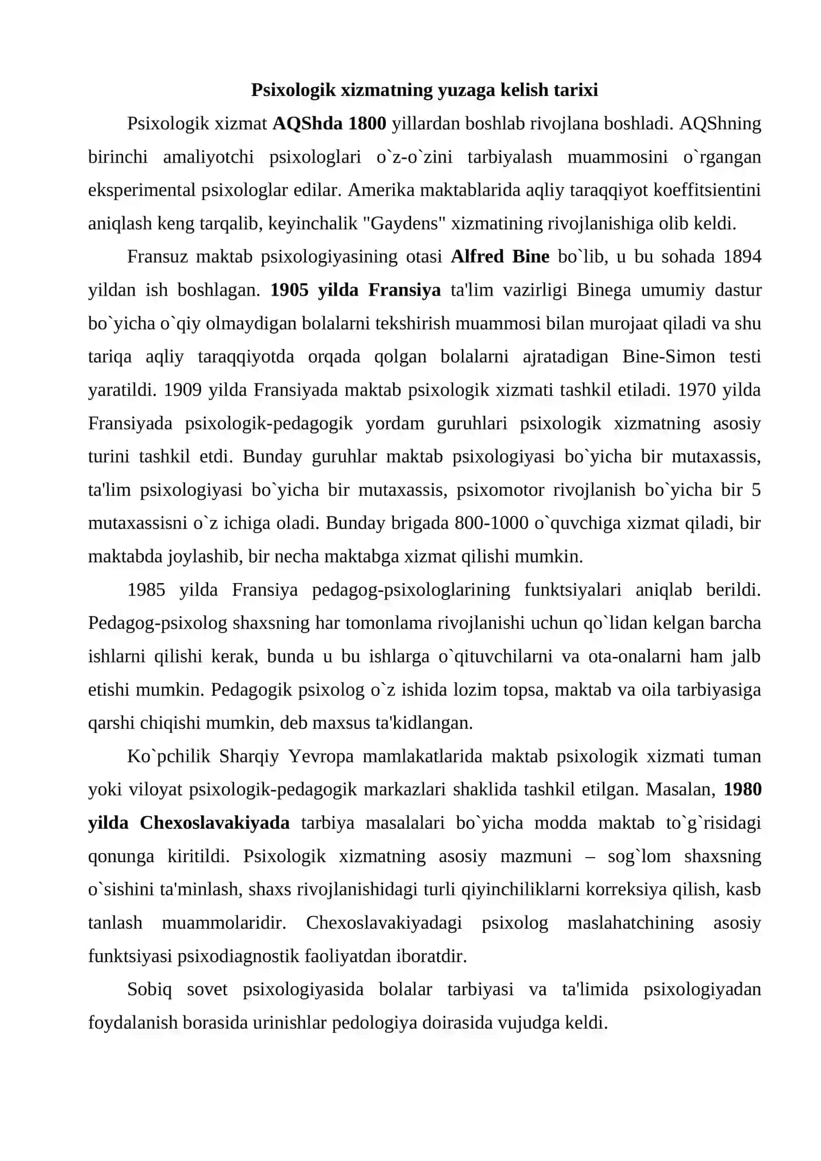 Psixologik xizmatni tashkil etishning umumiy mezonlari 2