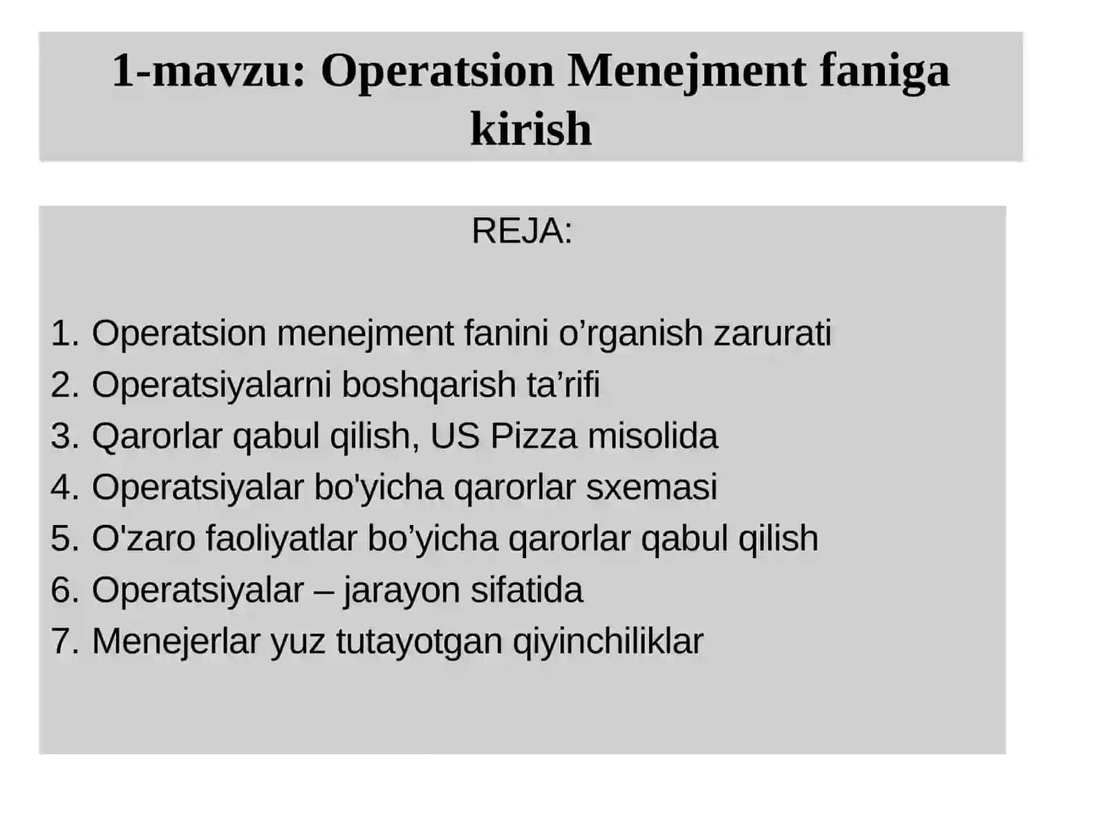Operatsion Menejment faniga kirish 2