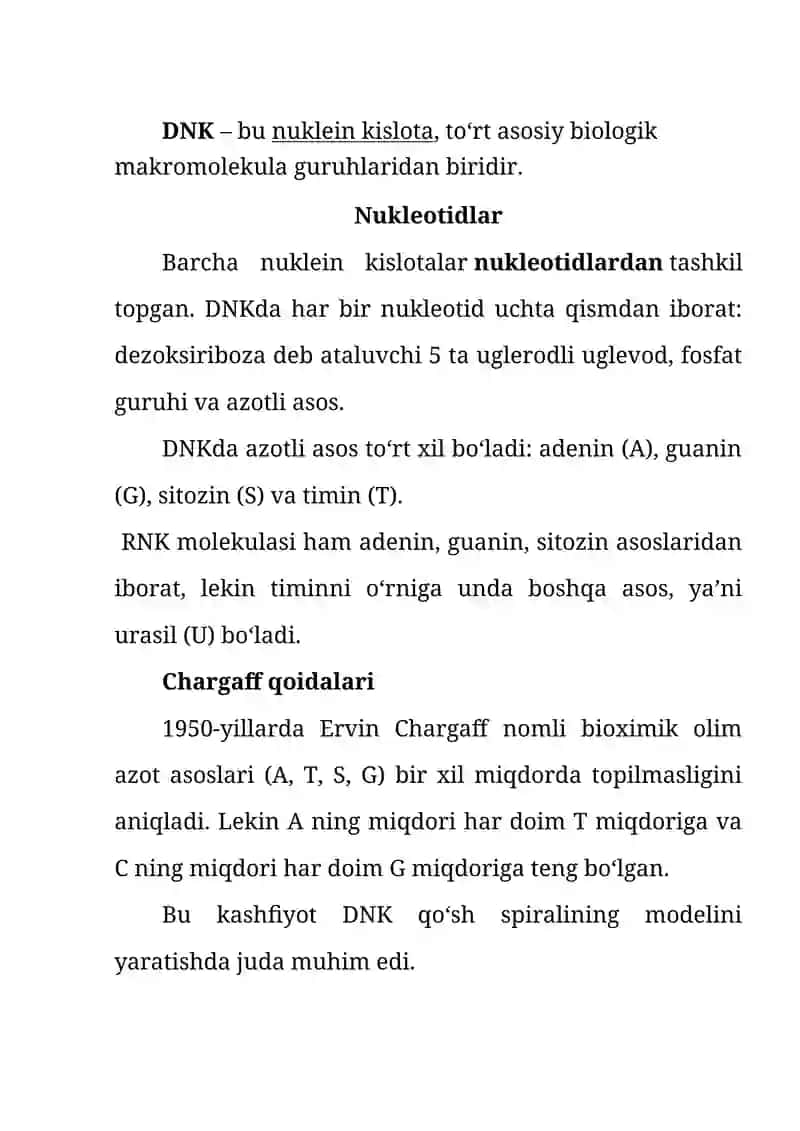 "Dnk va Rnk tuzilishi" 2