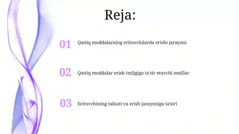 Qattiq holdagi moddalarning erituvchilarda erishi 2