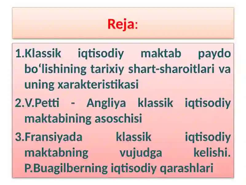 Klassik iqtisodiy maktabning shakllanishi 2