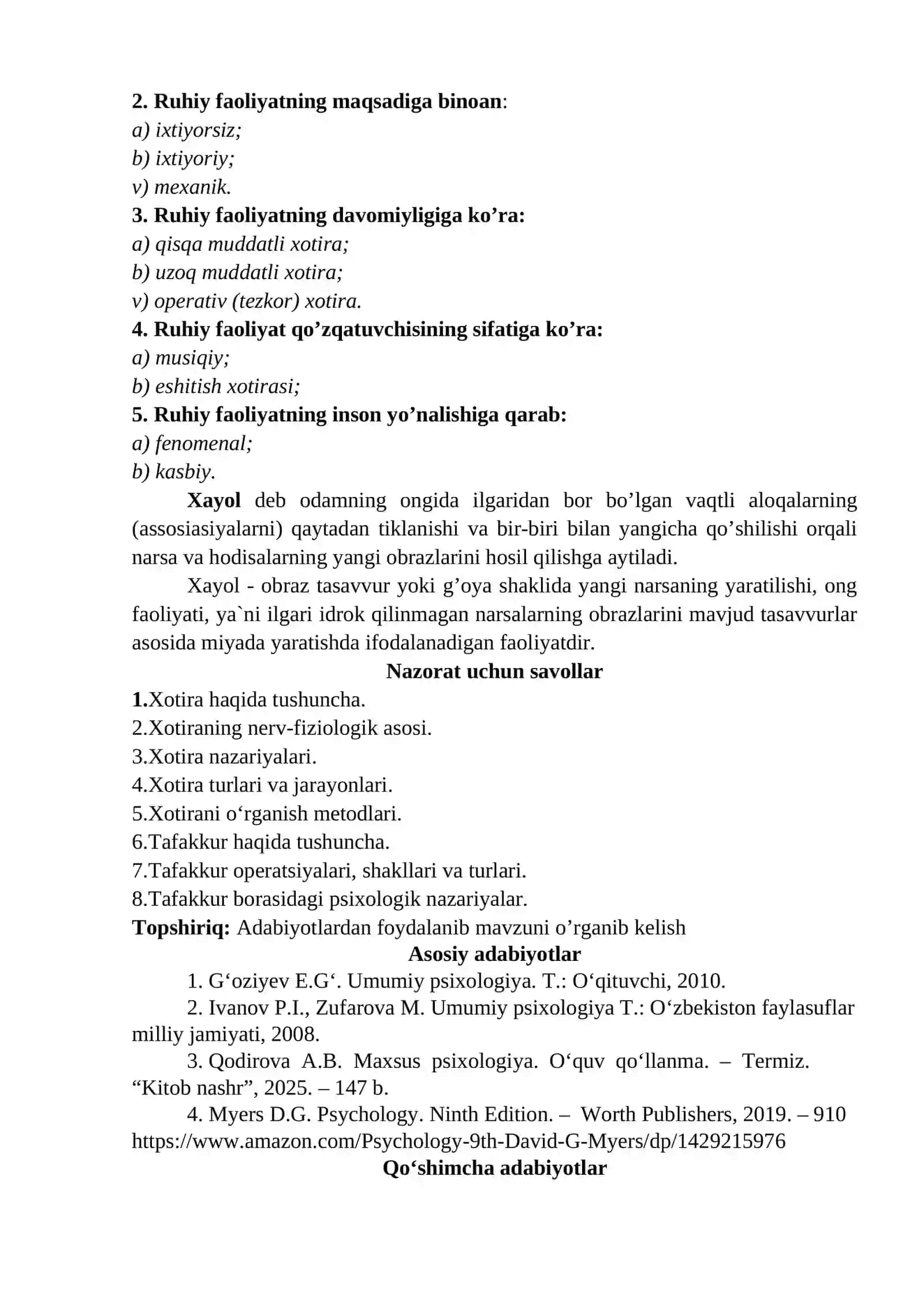 Xotira. Tafakkur. Xayol 2