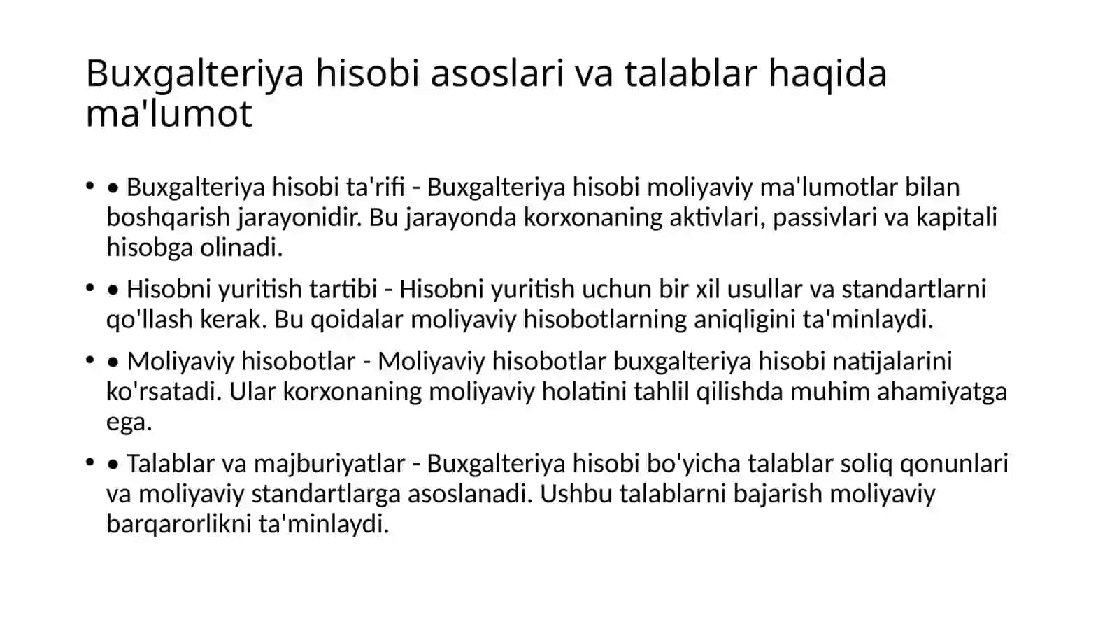 Buxgalteriya hisobiga qo'yilgan talablar 2