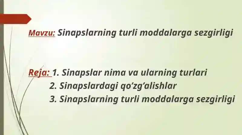 Sinapslarning turlimoddalargasezgirligi 2