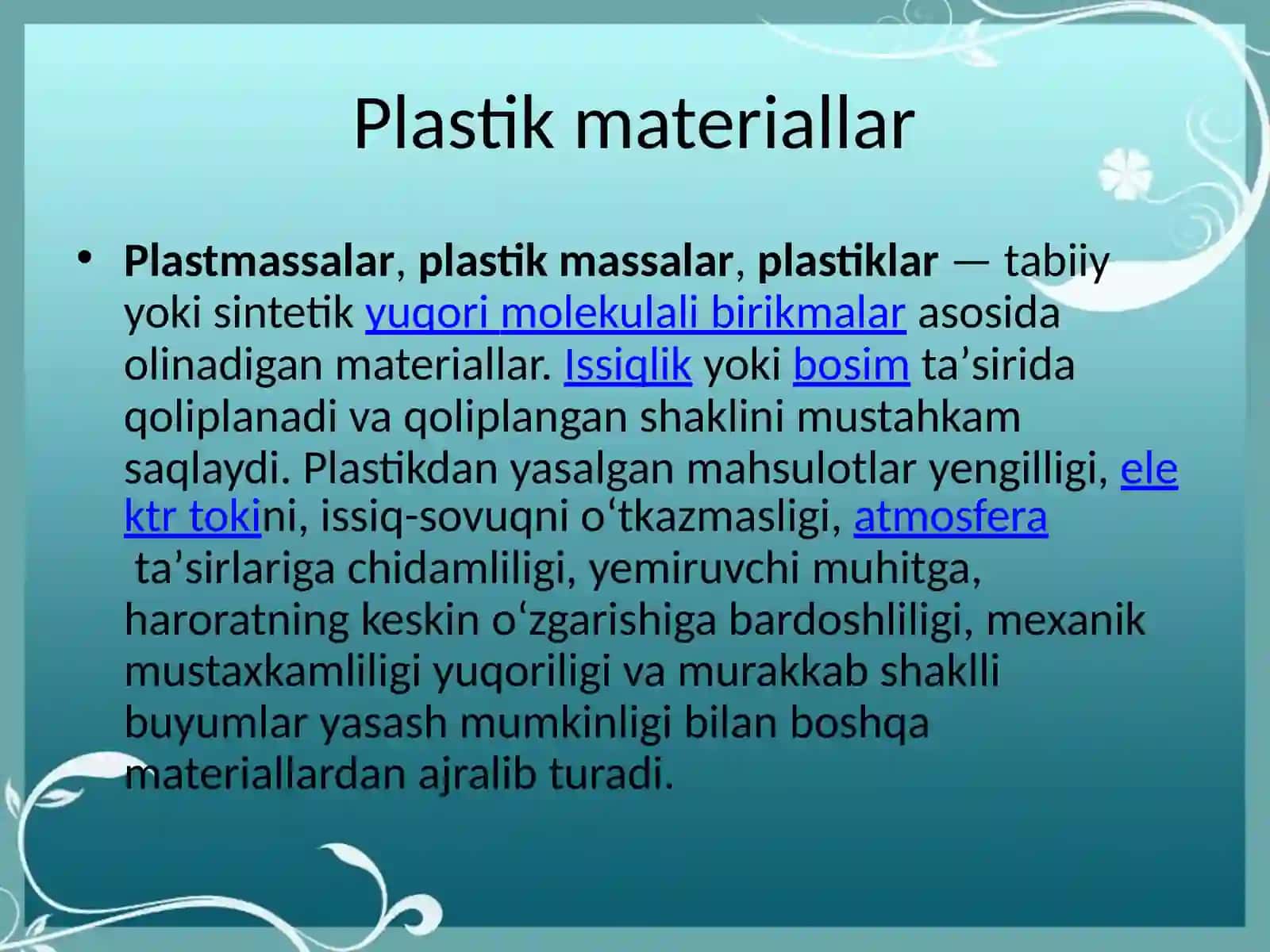 Xo`jalikda sentitik polimer materiallardan tayyorlangan va keng qo`llaniladigan  buyumlar 2