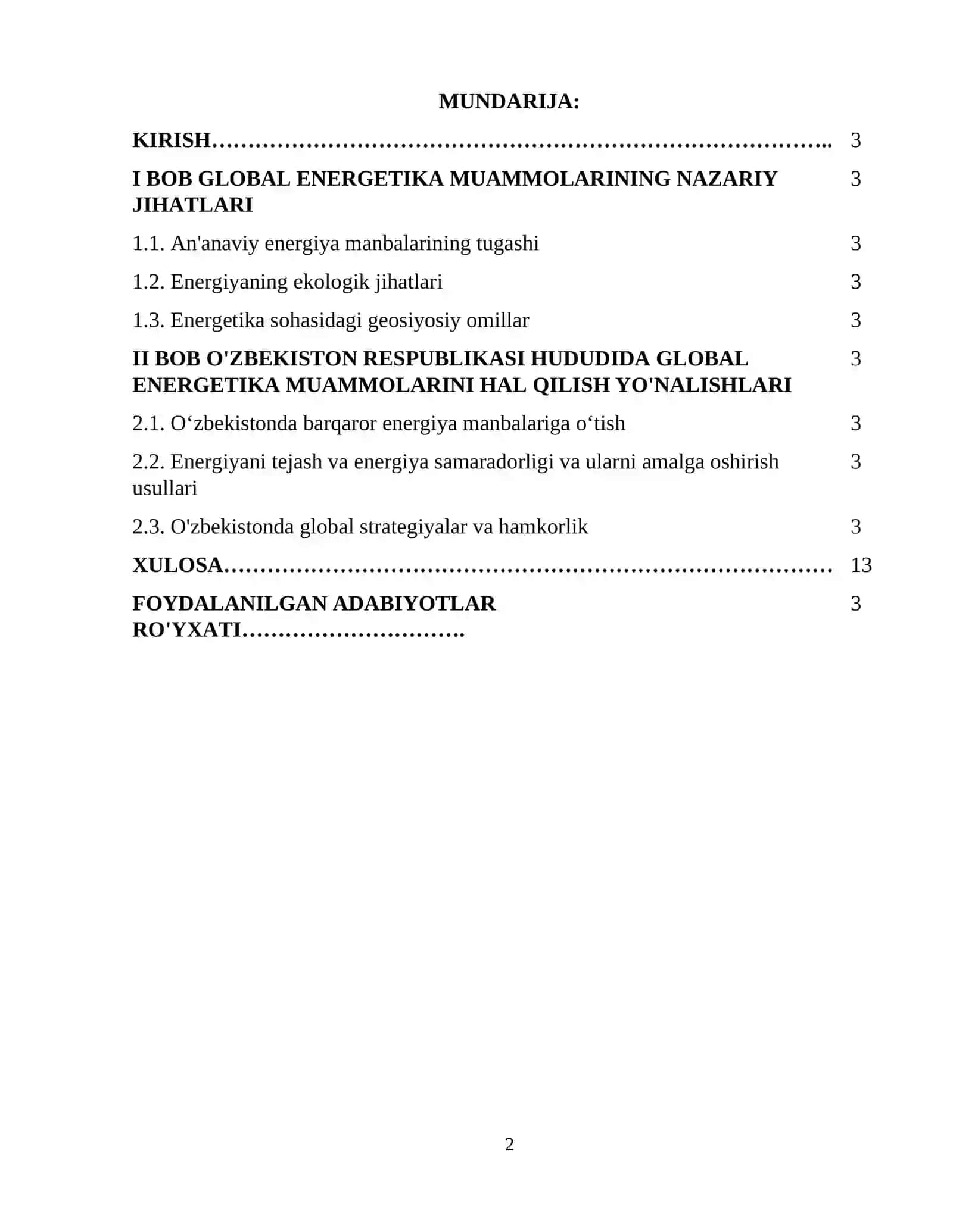 Global energetika muammolarining sabablari va ularni hal qilish yo'llari 2