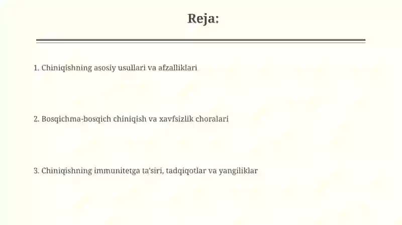 Organizimni chiniqtirish usullari 2