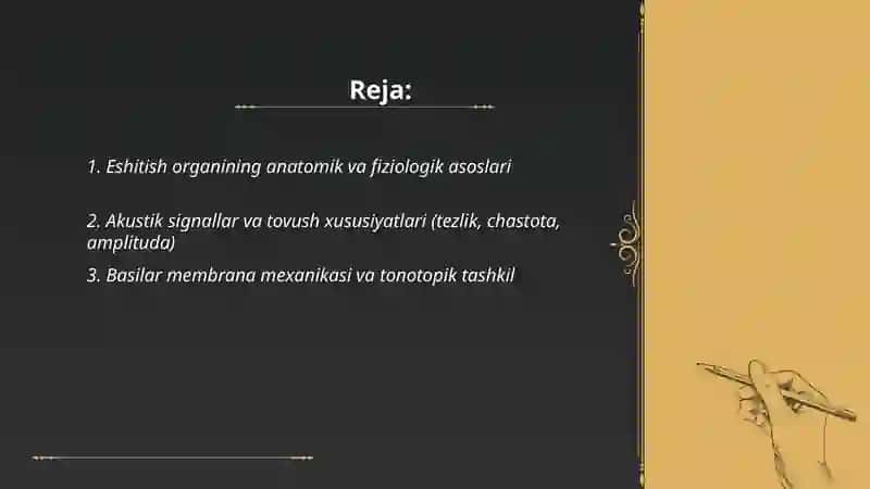Eshitish biofezikasi elementlari. Koxlear implantatsiya asoslari 2