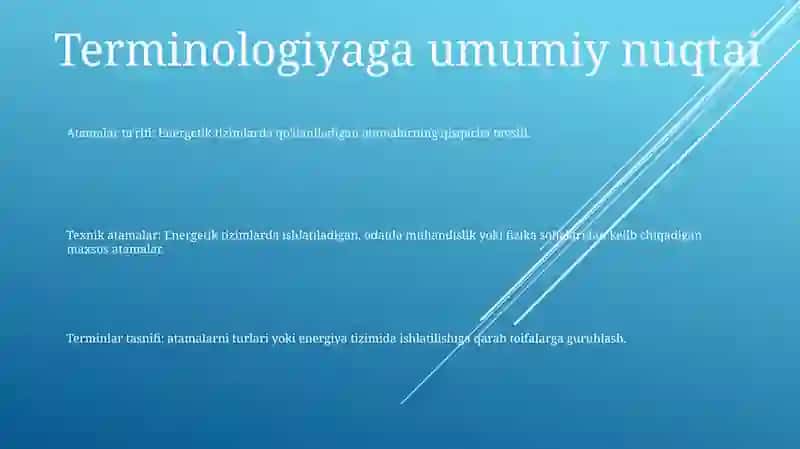 Energetika Tizimida Qo’Llaniladigan Atamalar 2