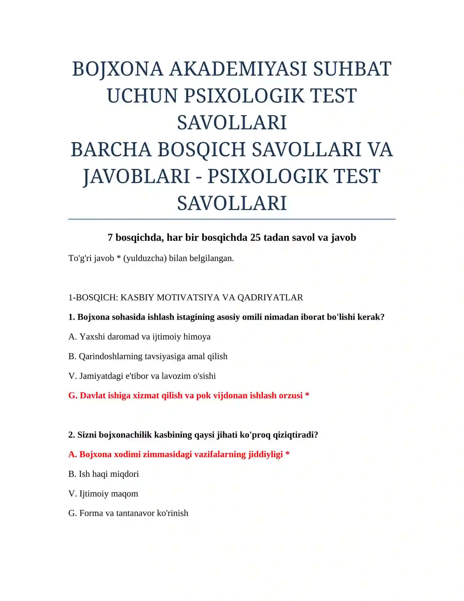 PSIXOLOGIK TEST SAVOLLARI 2